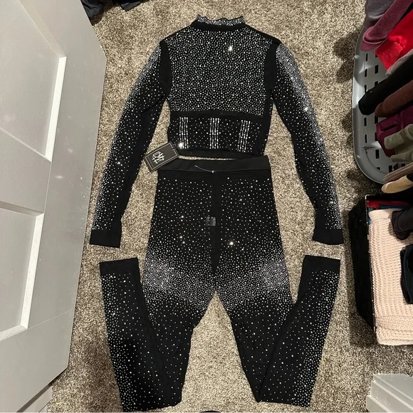 mesh rhinestone long sleeve and legging set - Picture 8 of 15